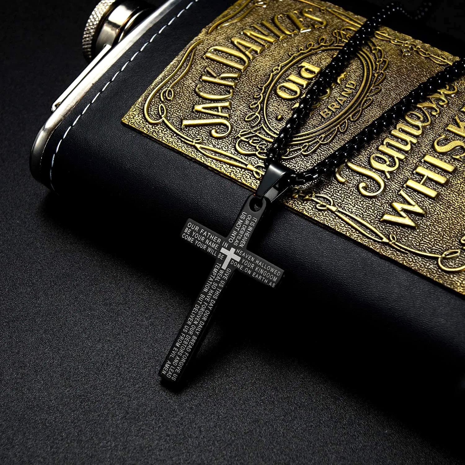 Stainless Steel Lord's Prayer Cross Necklace Chain Pendant